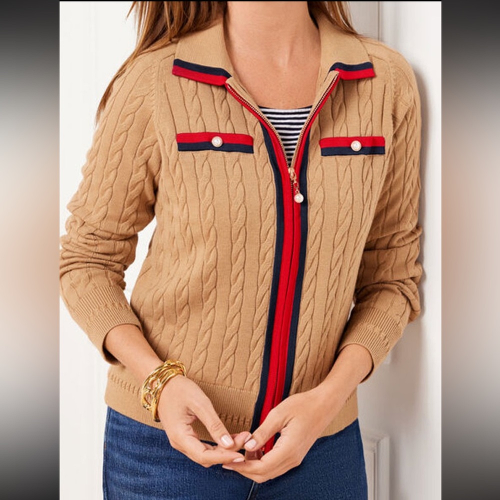 Talbot’s Contrast Color Cable Knit Zip Up Women’s Size 2X Cardigan